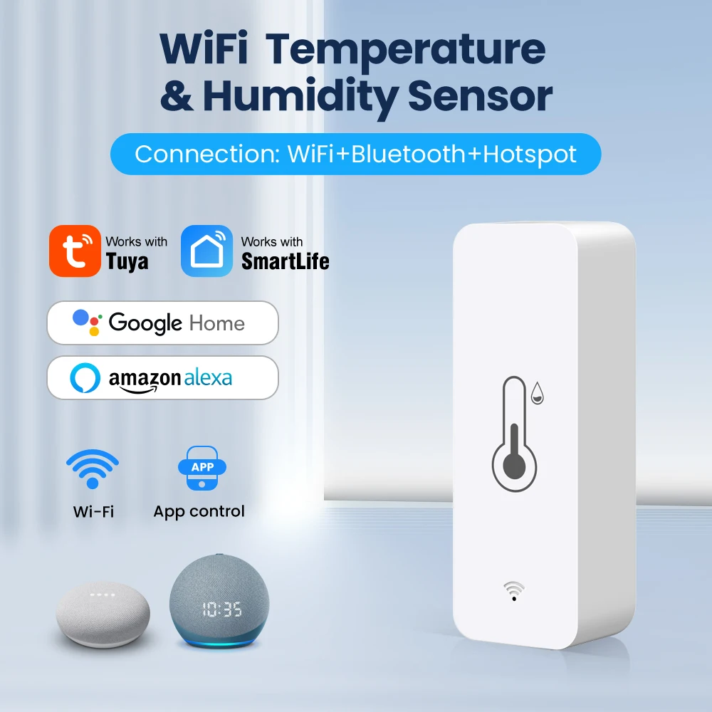 AVATTO Tuya WiFi Temperature And Humidity Sensor, Smart Home Indoor Hygrometer Controller Monitoring works for Alexa Google Home