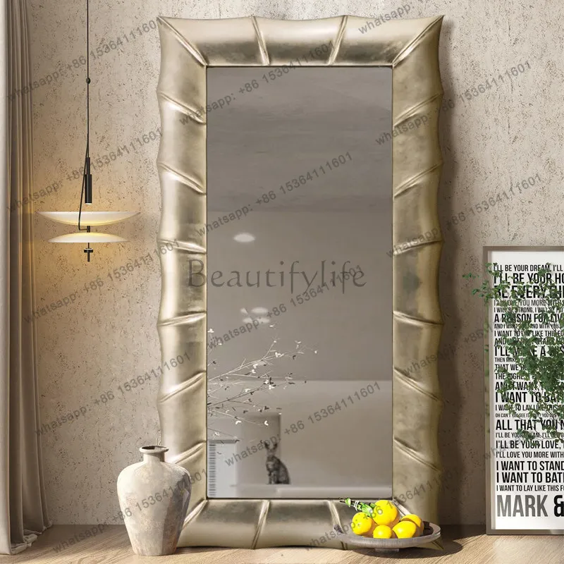 French minimalist art full-body mirror cloakroom floor-to-wall clothing store wall-mounted fitting mirror