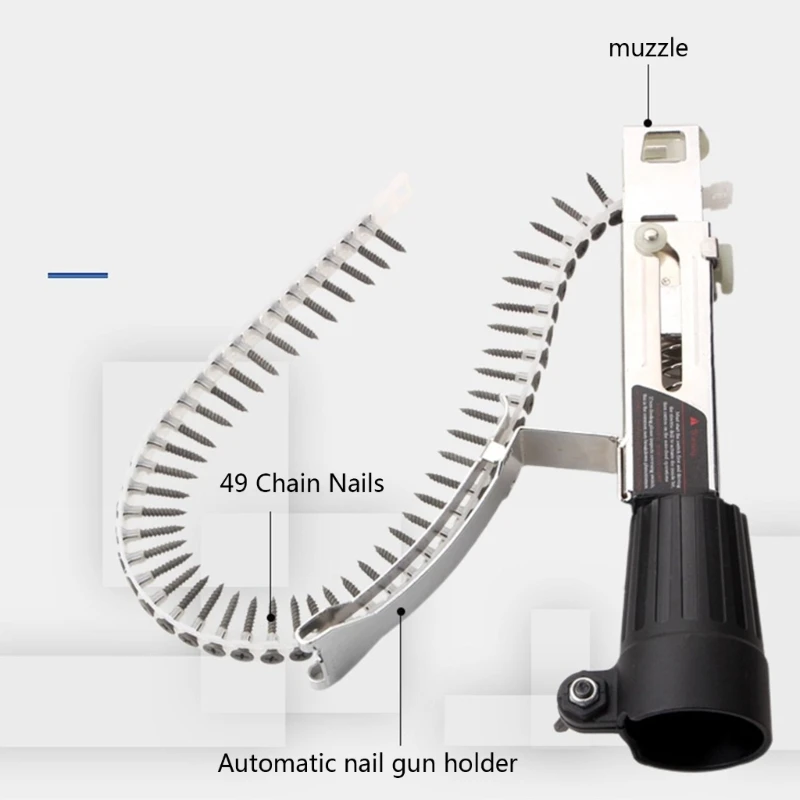 

Automatic Chain Nail Guns Adapter Screw Guns Nozzle Adapter Chain Nails Kit for Electric Drill Woodworking Tool M4YD