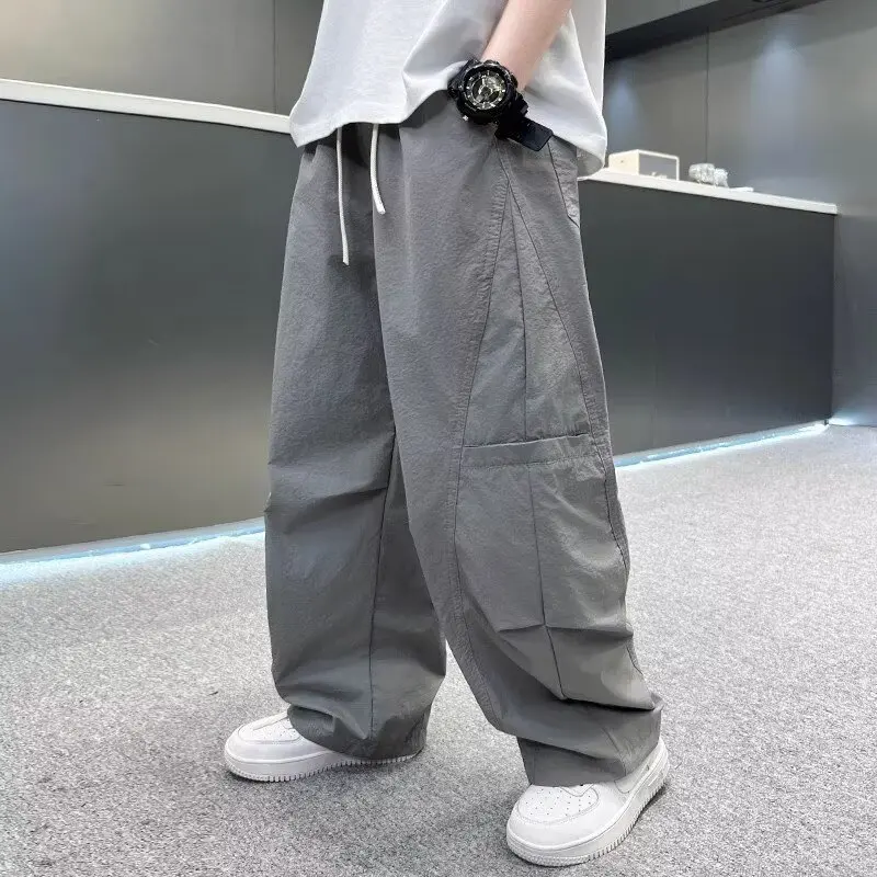 Children's Casual Thin Summer Pants Boys' Mid-to-Big Size Casual Workwear Trousers Polyester Fiber Long Pants Soft Processed