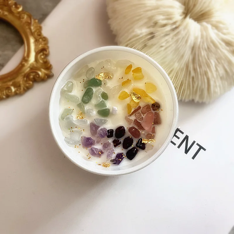 1PC Colored Crystal Stone Scented Candle Gold Foil Decorative Glass Bottle Soybean Candle Gift Box Wedding Gift