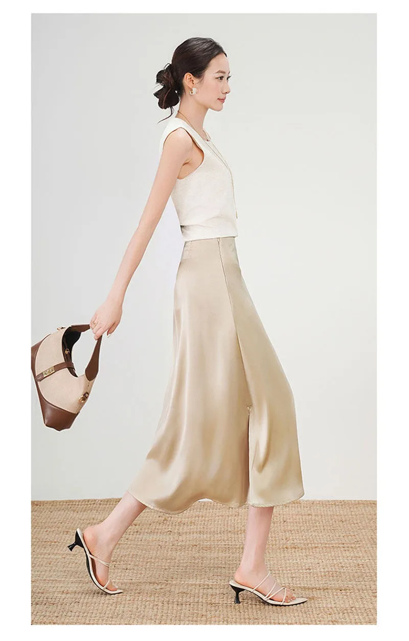 Fengbaoyu 100% Natural Silk Women's Half-Dress Luxury Fashion Women's Clothing Spring Summer Comfortable and Casual Style