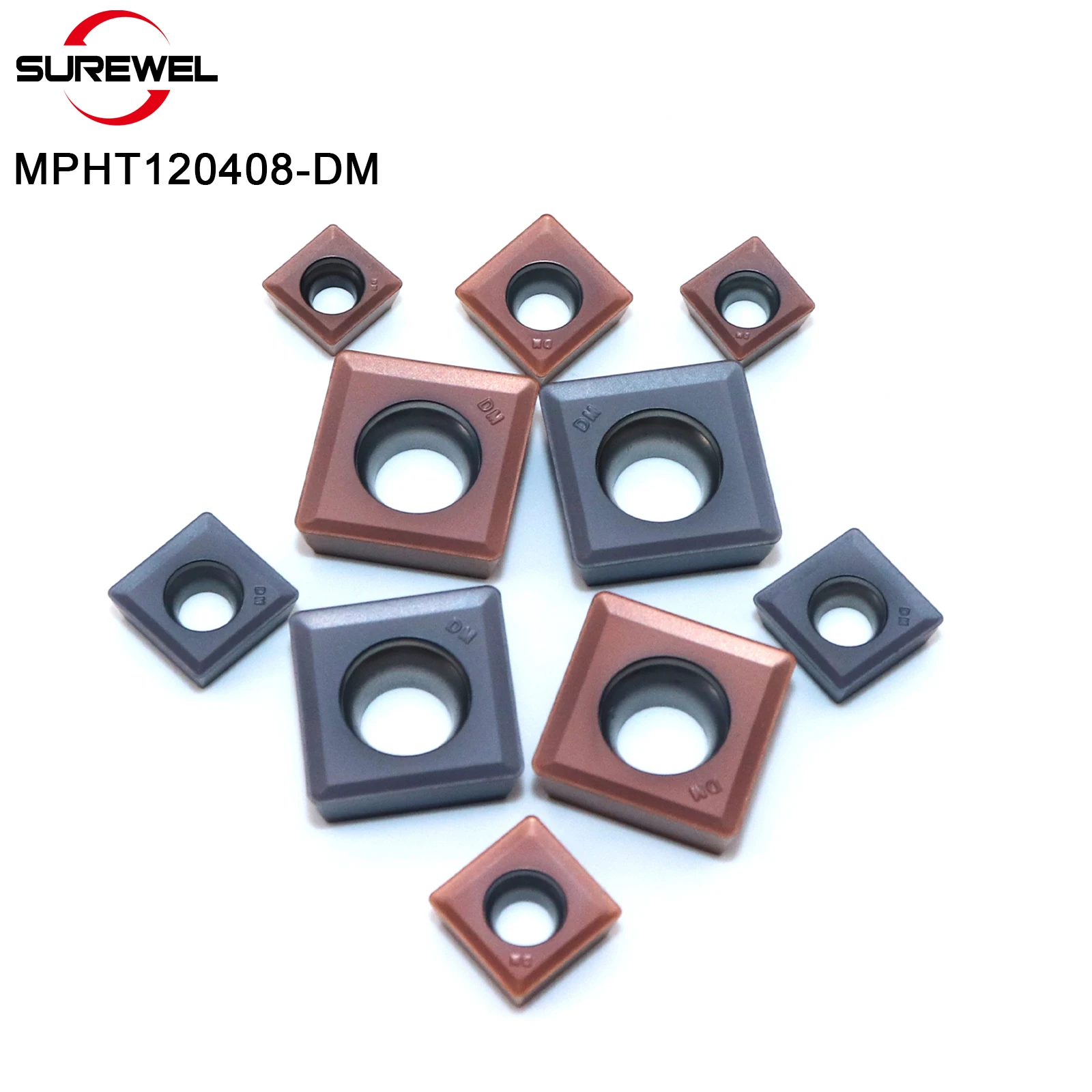 SUREWEL إدخالات الكربيد MPHT060304-DM MPHT080305-DM MPHT120408-DM أداة التفريز CNC ذات الشفرة الثلاثية الجوانب