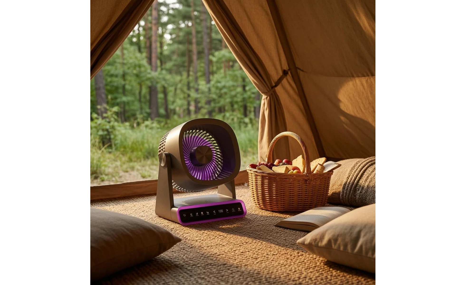 Rechargeable Tabletop Fan Solar Powered Smart Digital Fan Home Cooling Wireless Charging Compact for Outdoor, Camping