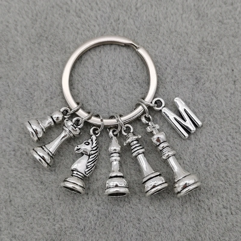 New Creative A-Z Letter Chess Pieces Charm Chess Pendant Keychain for Chess Lover Bag Car Keyring Birthday Gifts