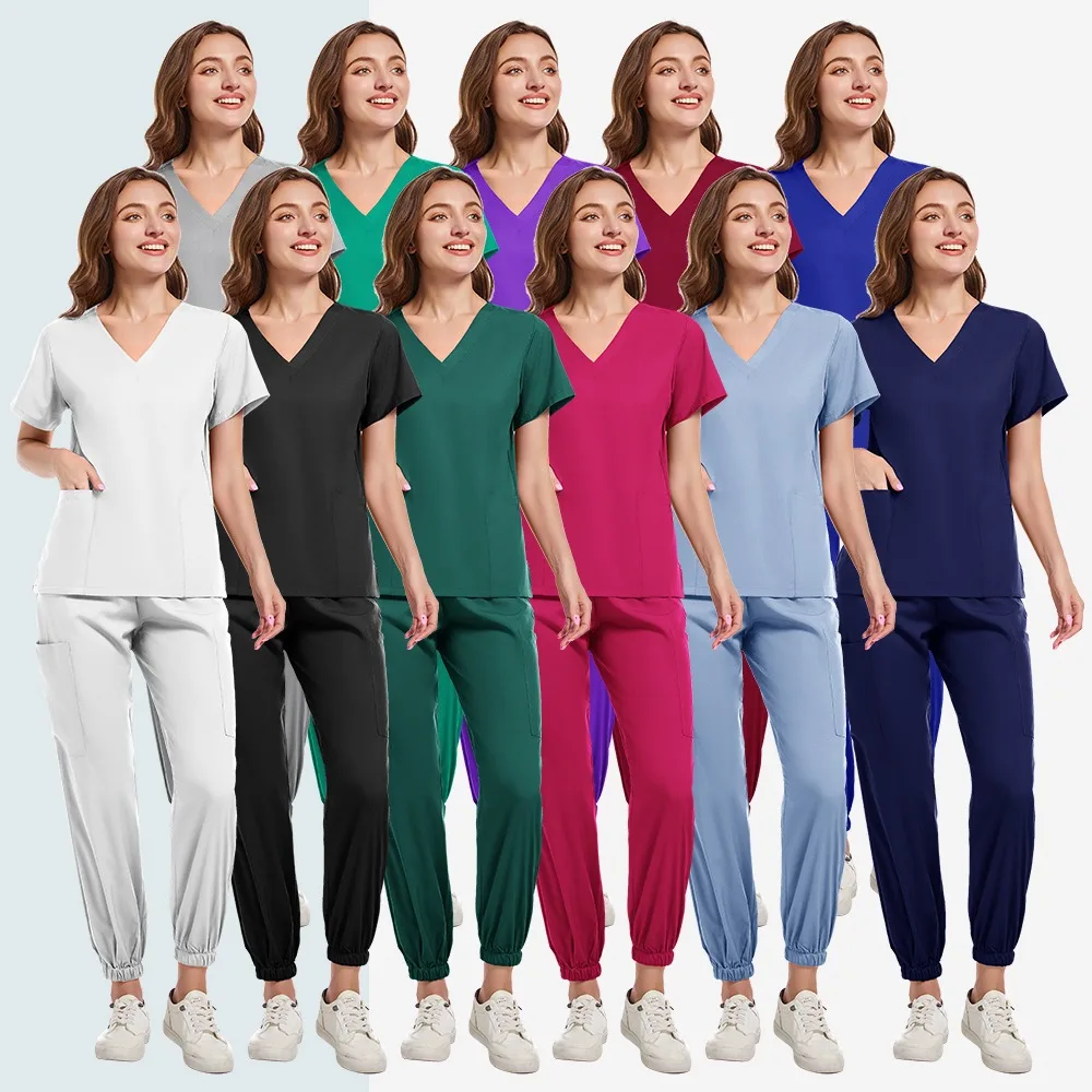 Scrubs Chirurgische Uniformen Mode Vrouw Schoonheid Werkkleding Arts Verpleegkundige Uniform Rechte Broek Set Pocket Tops Medisch Klinisch Pak