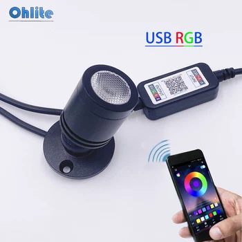 OhliteLED สมาร์ทบลูทูธ APP ควบคุม RGB LED Spotlight USB 5V ปรับสี MINI Spotlight เพดาน 1W 3W สีดําสีขาวเงิน