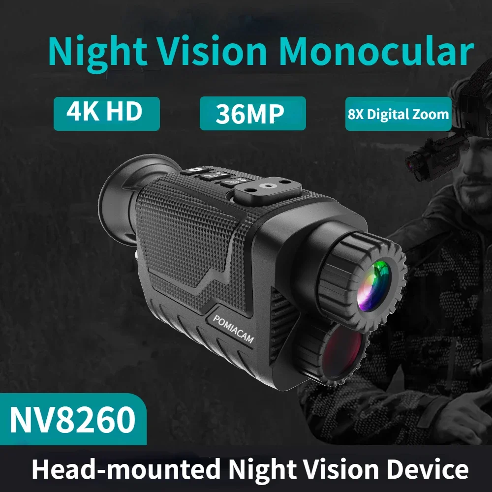 

NV8260 Head-mounted Night Vision Device Built-in rechargeable battery 36MP Photo 4K video HD 8X Digital Zoom IP54 Waterproof