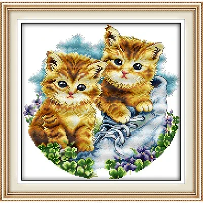 Cat Family Cross Stitch Kits 11CT14CT Animals Printed Pattern Crafts Chinese Needlework DIY Counted Embroidery Accessories Decor