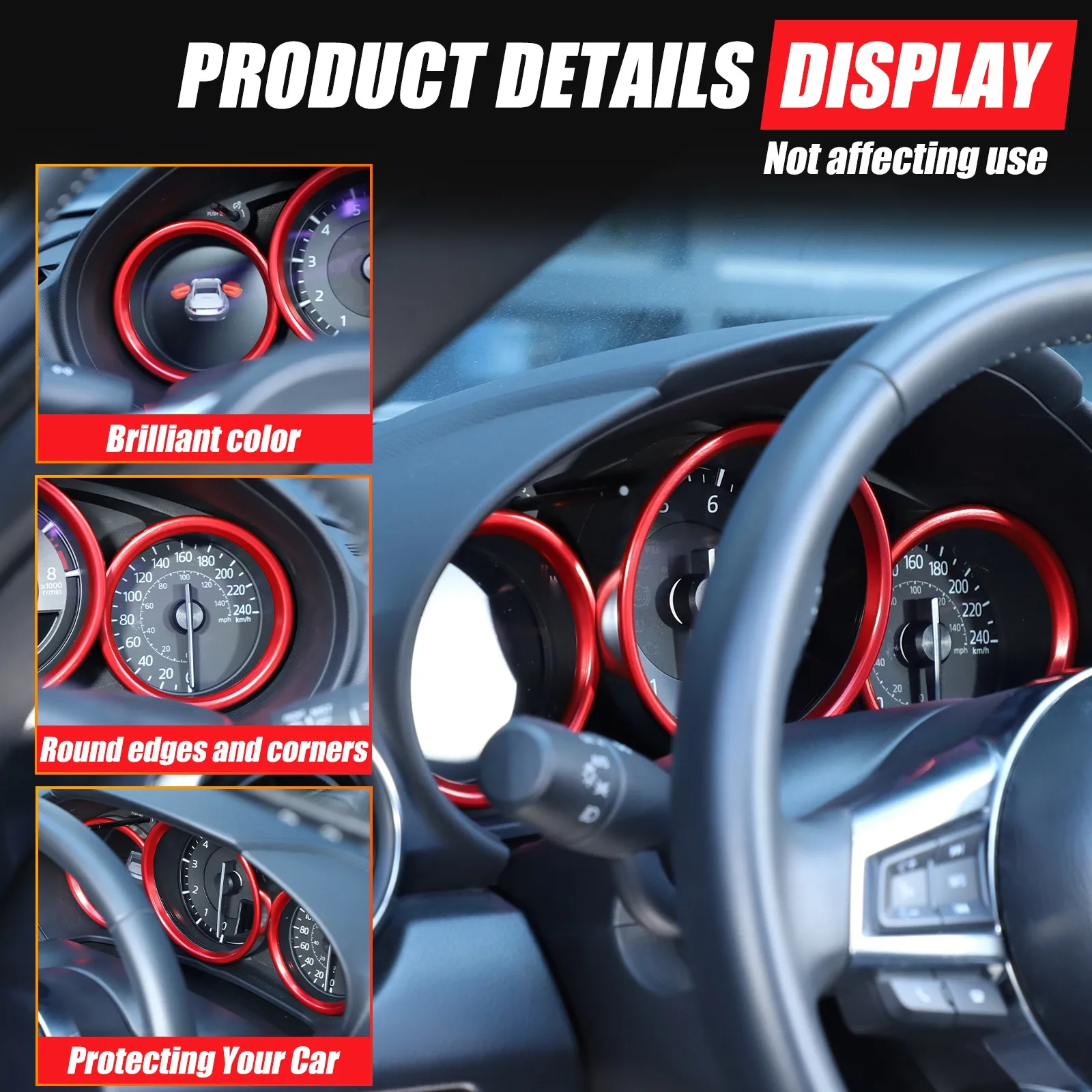 Anillo Decorativo de Aleación Negra para el Velocímetro del Coche, para Mazda MX-5, Fiat 124 Abarth 124 2016-2026, Cubierta del Anillo del Tacómetro
