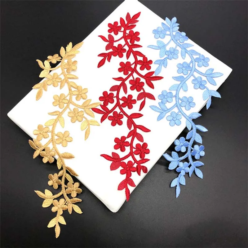 26*10CM Plum Blossom Flower Iron on Patches,Colourful Floral Applique Fusible Embroidered Patch Sticker Sewing For Dress,Curtain