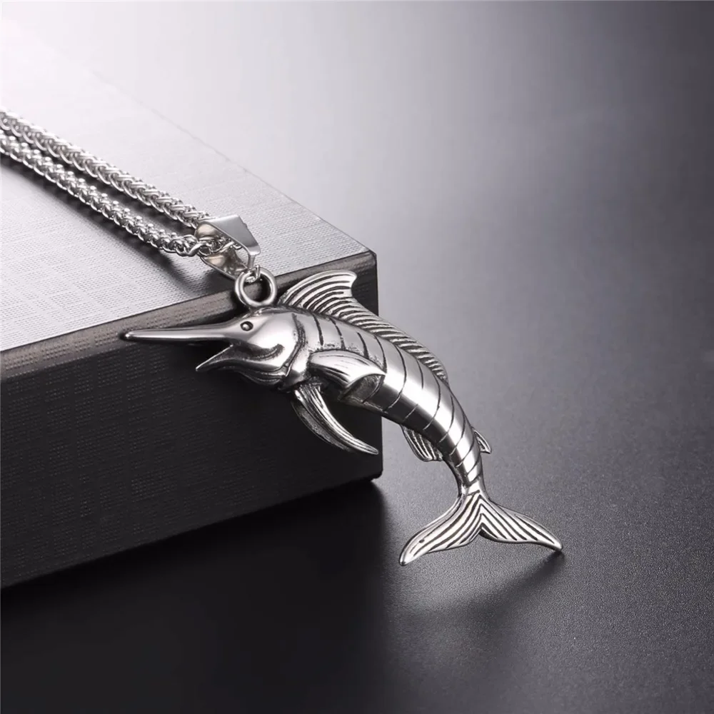 Stainless Steel Swordfish Necklace Steampunk Big Fish Jewelry for Men GP2593