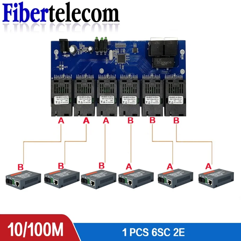 10/م/2 rj45 6x47 m sc منفذ ألياف إيثرنت سريع ، 6 sc 20 ، محول وسائط الألياف البصرية ، pcba