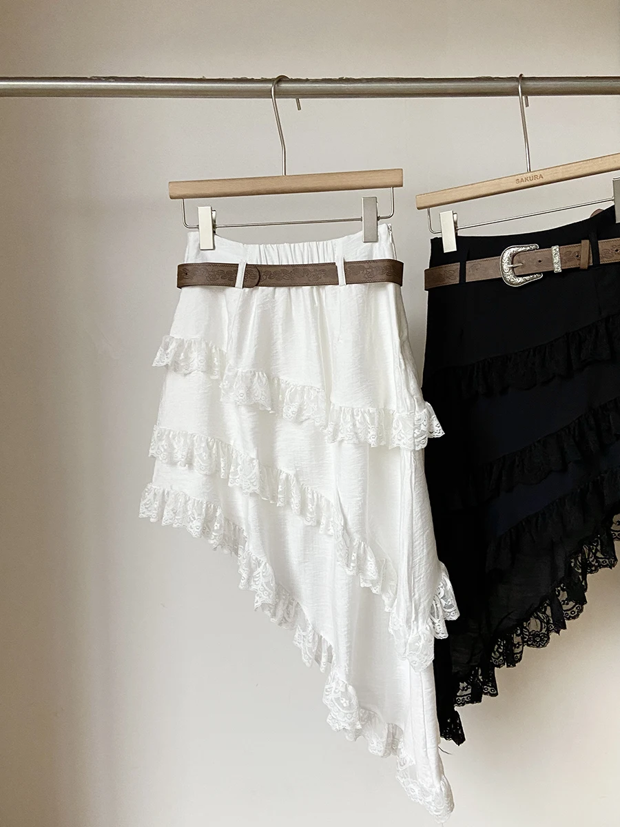 Zoete en pittige hoge taille rok met riem Dames Faion Zomer 2025, Koreaanse Sle f-lengte asymmetrische rokken