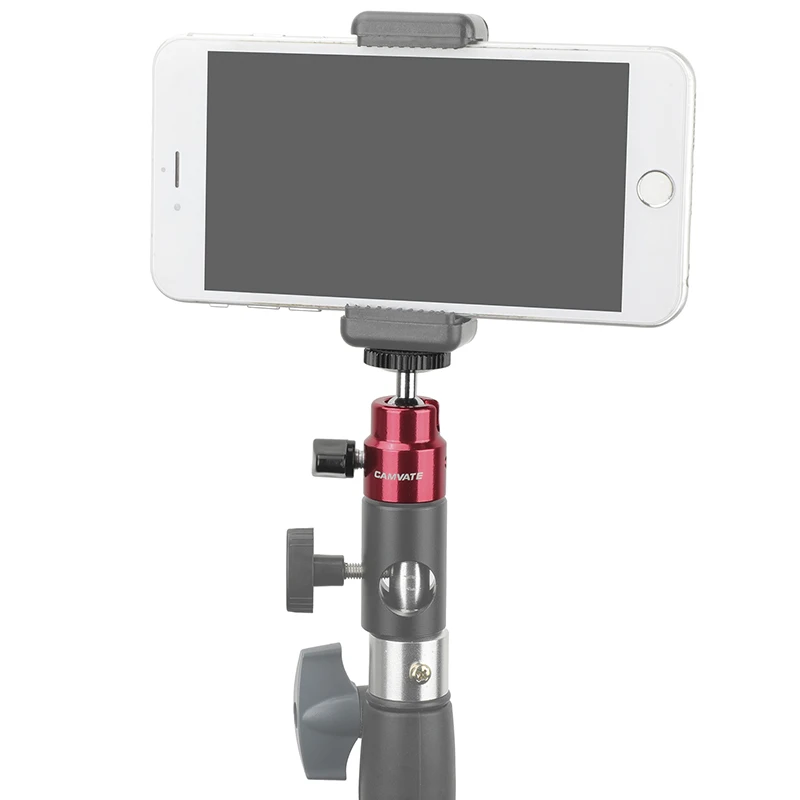 Camvate mini bola cabeça adaptador suporte vermelho com 1/4 "-20 rosca parafuso para câmera dslr monitor de vídeo flash led tripé de luz
