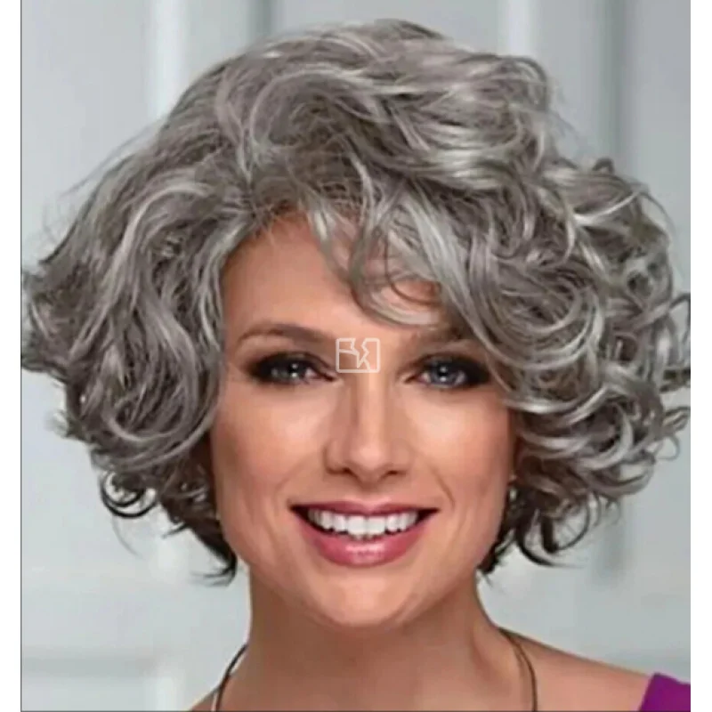 12 In New Fashion Silver Gray Curly Womens Full Wigs