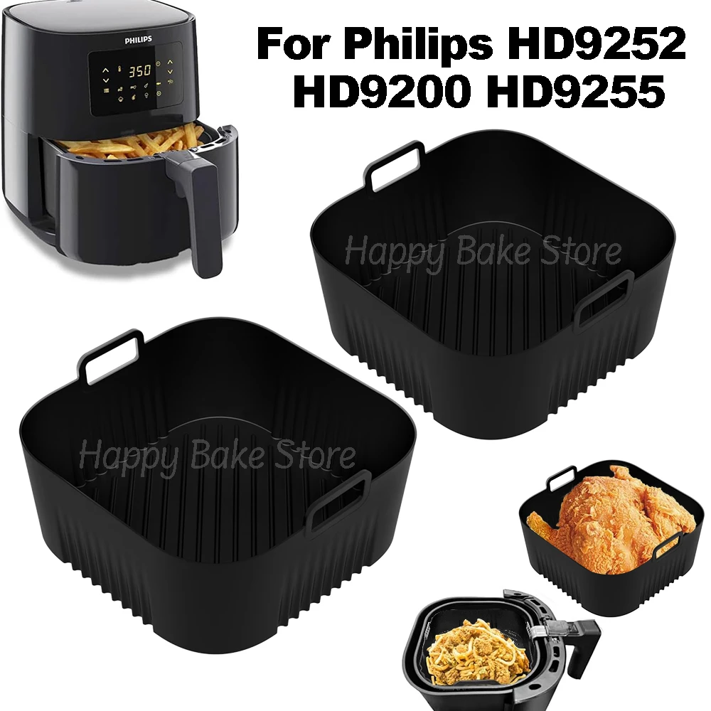 Reusable Square Silicone Air Fryer Liners, Air Fryer Baking Tray Insert, for Philips HD9252/HD9200/HD9255, Airfryer Accessories