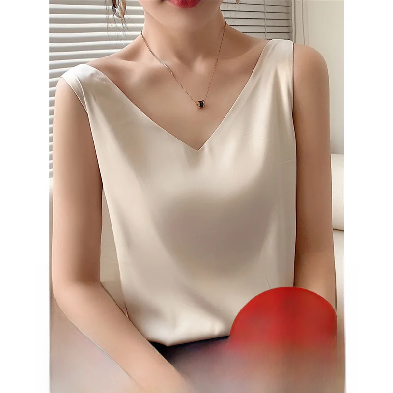 

Sexy Silk Strap Vest Women's Ice Silk Sleeveless Tops Elegant White Underwear Satin Top