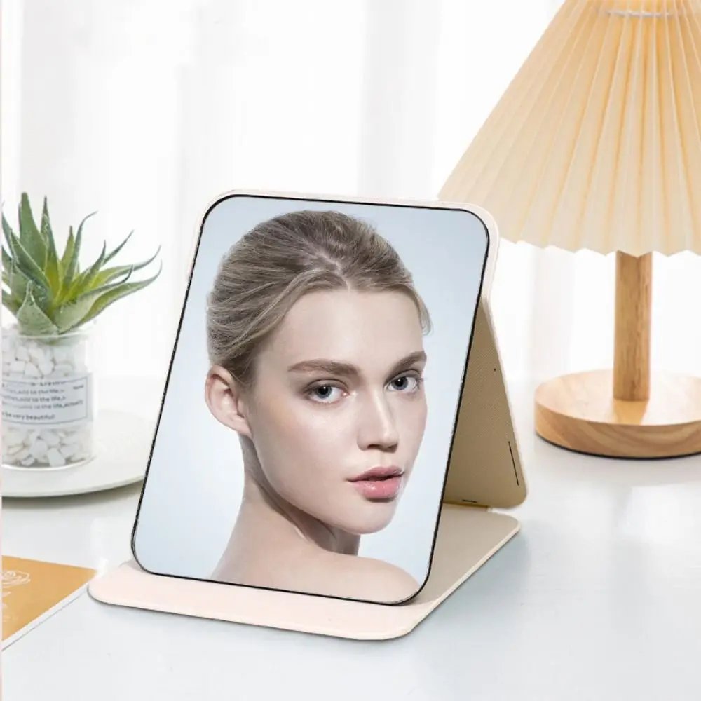 Simple Square Shape Folding Mirror PU Leather Adjustable Makeup Mirror Portable Beauty Tool Table Mirror Domestic