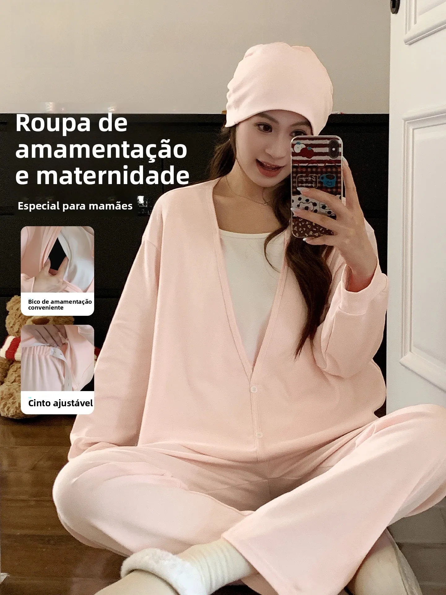 maternity-sleepwear-set-with-chest-pad-women's-home-clothes-spring-autumn-postpartum-nursing-comfortable-breathable-long-sleeve