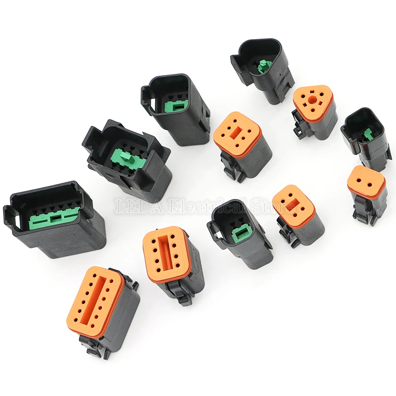 1Set DT Series Black Enhanced Seal Waterproof  Auto Connector 2/3/4/6/8/12 Pin Male Female Plug Socket For Automobile 22-16AWG