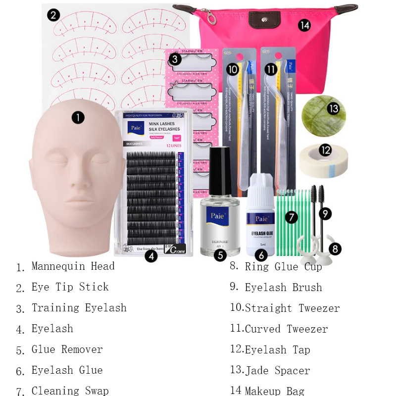 Practice Model Head Practice Mannequin Head for Eyelash Extension Training Kit Practice Eyelash Tools Kit Makeup lash starter ki