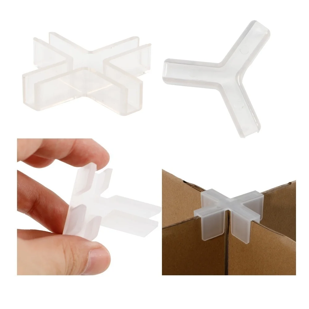 Plastic Cross Tube Clip on Corner Sleeve Over Paper Box Glass Shelf Connector Clamp Junction Attachment Carton Concatenate