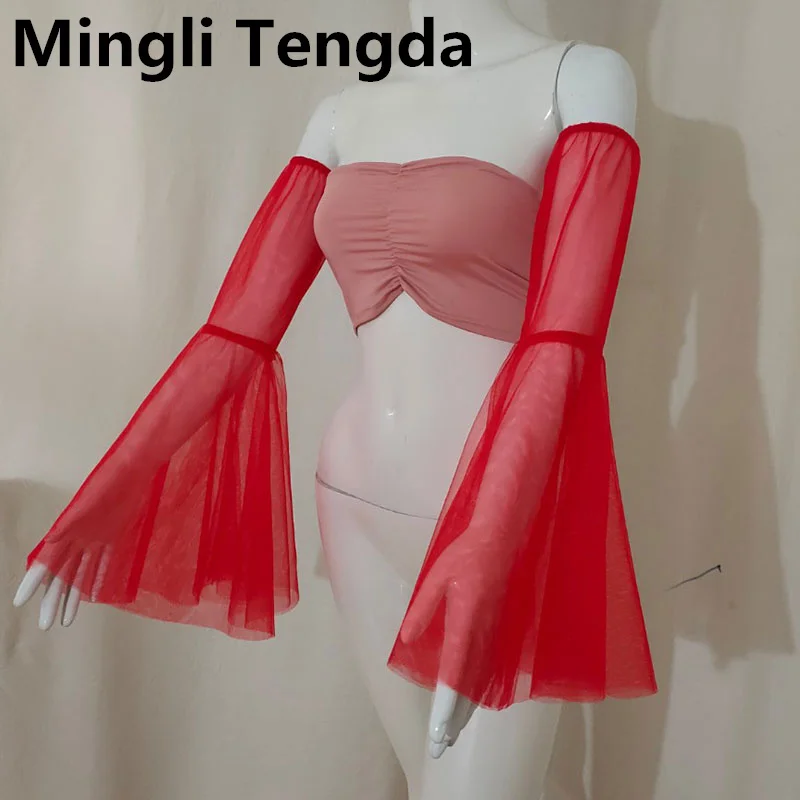 Mingli Tengda Wedding Mouwen Cover Arm Grote Hoorn Lange Zachte Fee Mouwen Verwisselbare Afneembare Bruid Handschoenen Weding Accessoires