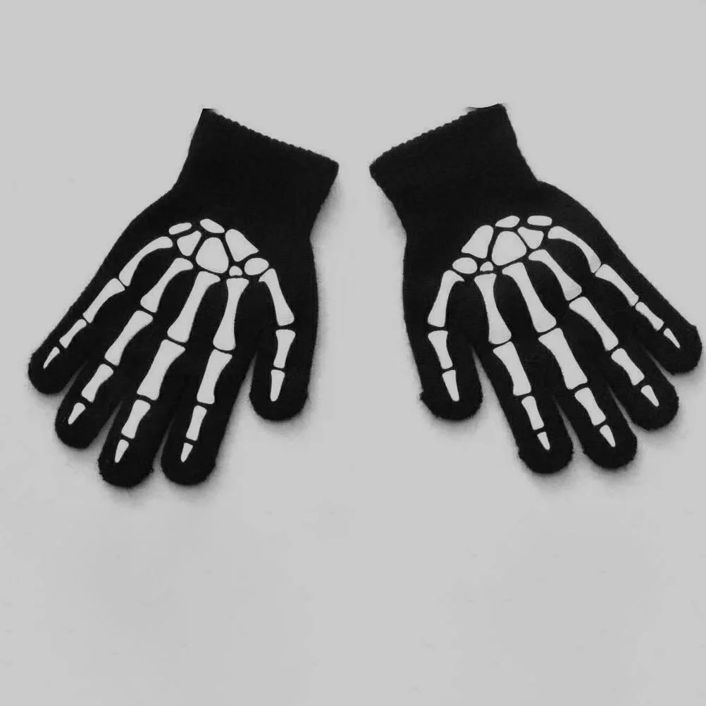 

1Pair Skull Bone Gloves Glow in The Dark Halloween Riding Cycling Winter Warm Gloves Party Favors