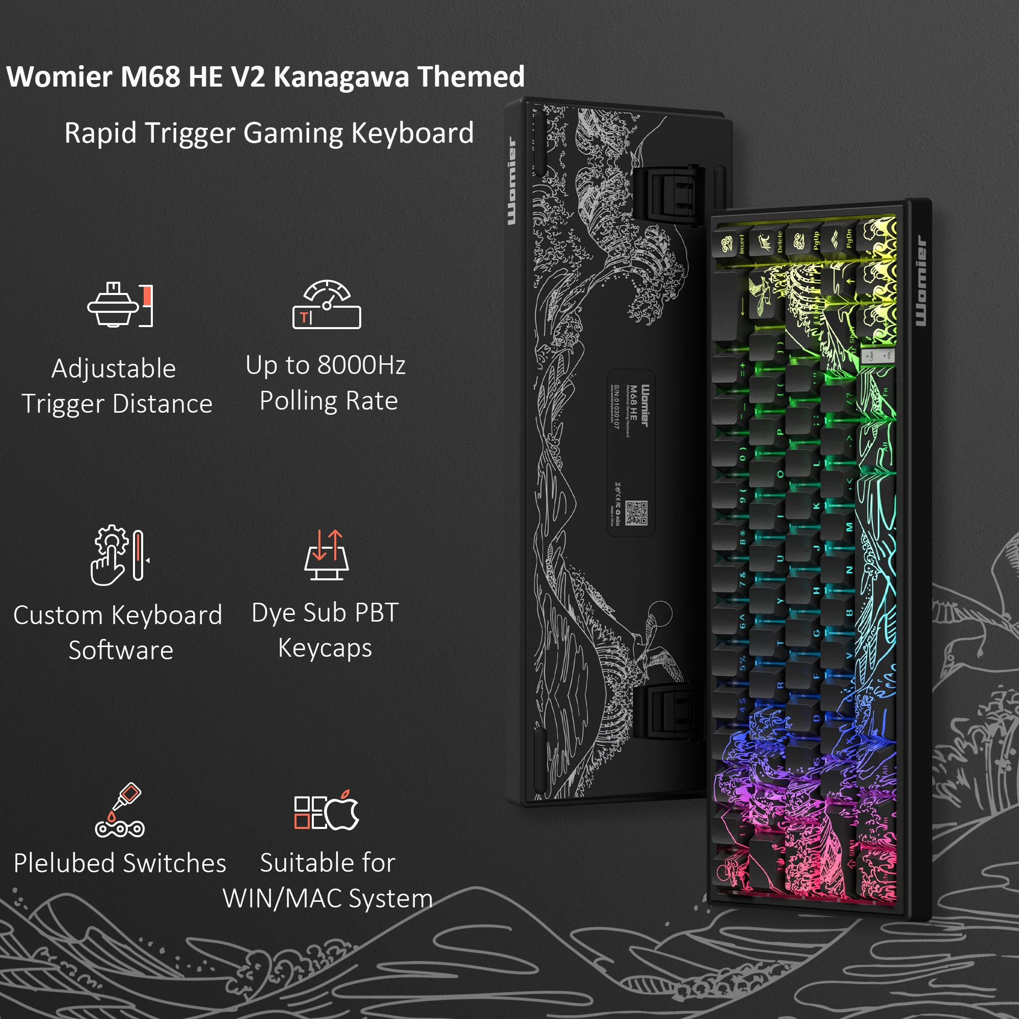 womier M68 HE V2 Magnetic Switch Gamer Keyboard 68 Key Wired Keyboard 60% Actuation Point Adjustable Hall Effect Keyboard for PC