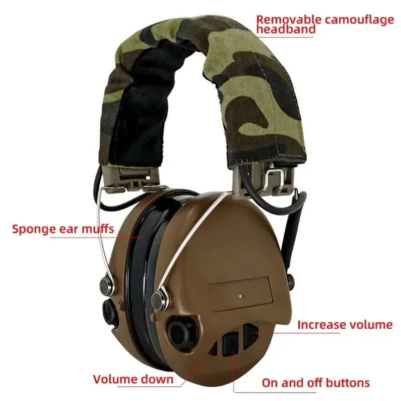 For Sordin Earphone Hunting Active Electronic Hearing Protection-Camouflage Headband + Gel Ear Pads