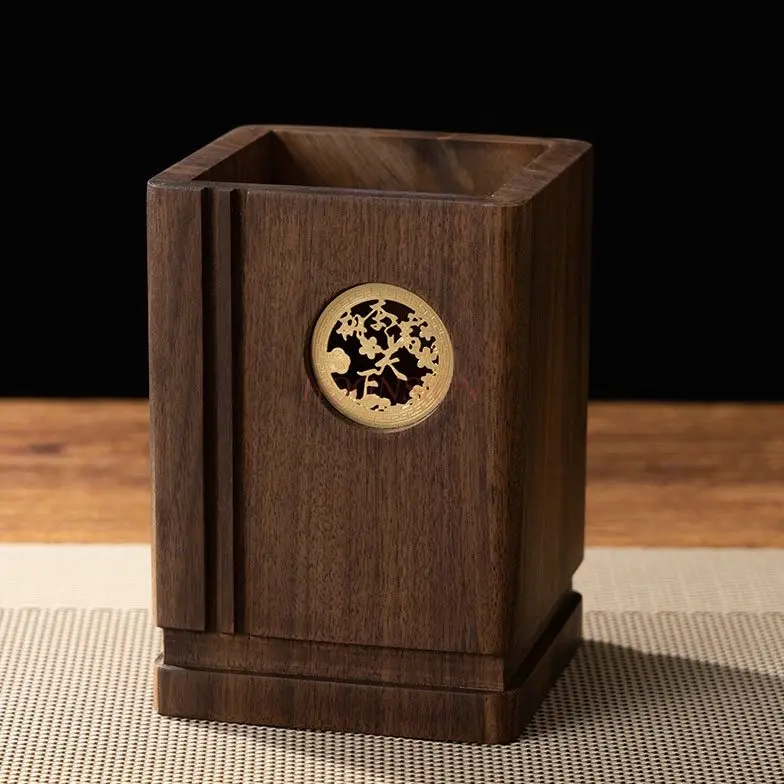 1pcs Solid wood pen holder, cultural and creative pen holder, simple solid wood office desktop storage ornament