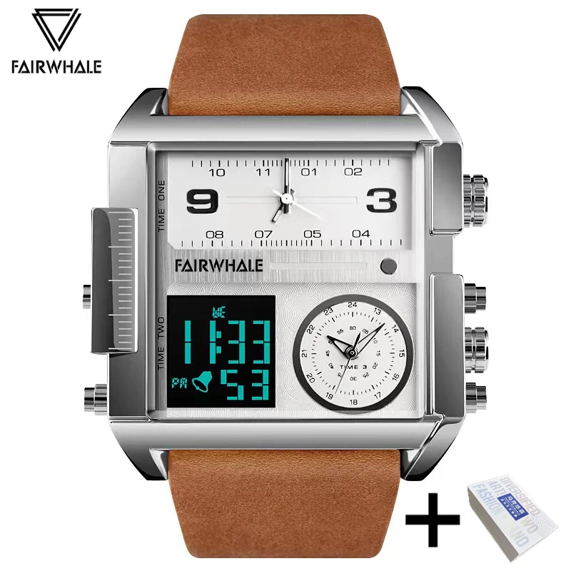 FAIRWHALE Watches For Men 4270 Rectangle Electronic Quartz Watches Metal Style Square Digital Waterproof Mens Watch Reloj Hombre