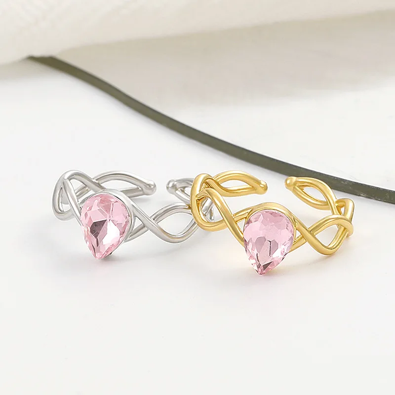 Princess Pink Crystal Ring Swan Lake Ring For Woman Girl Fashion Party Wedding Jewelry Accessories Gift Sweet Cute Finger Rings