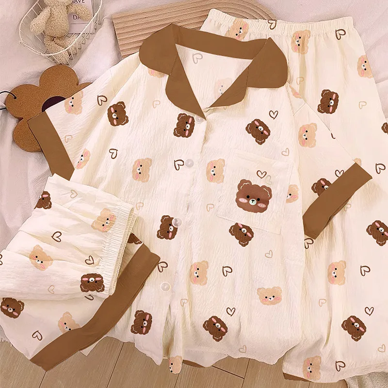 

Spring and Summer Three-Piece Set of Ladies Cartoon Mori Korean Version of the Clouds Cotton Pajamas Girls Sweet Pajamas Homewea