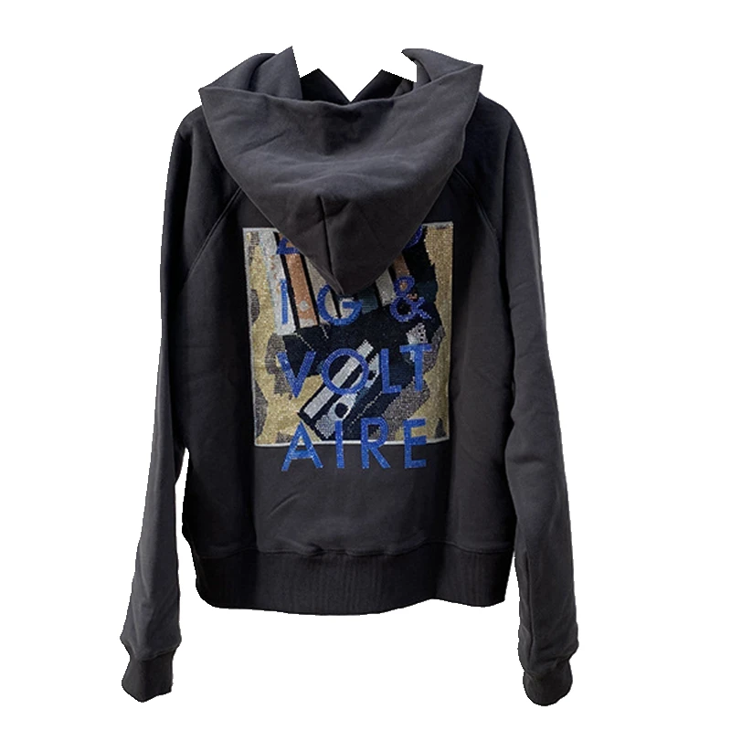 

Women's hoodie women's 2025 autumn and winter new casual versatile dark gray back rhinestone hooded sweatshirt