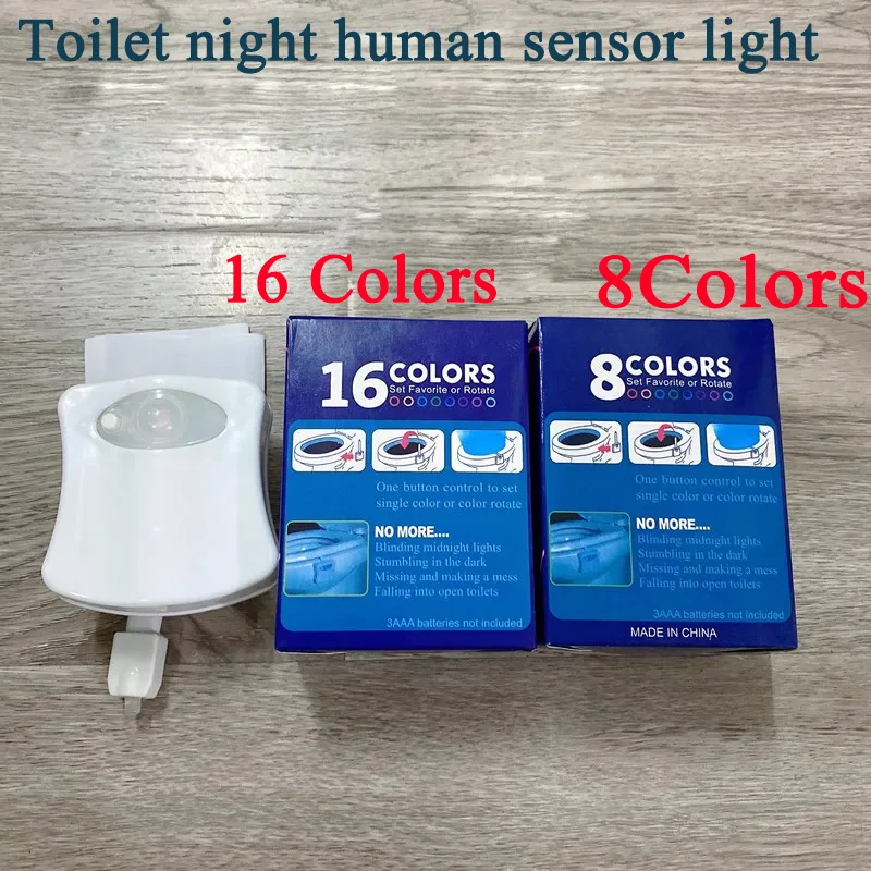 Toilet Seat Smart Motion Sensor Night Light 16/8 Colors Waterproof Backlight For bathroom Toilet Bowl LED Lamp Light WC