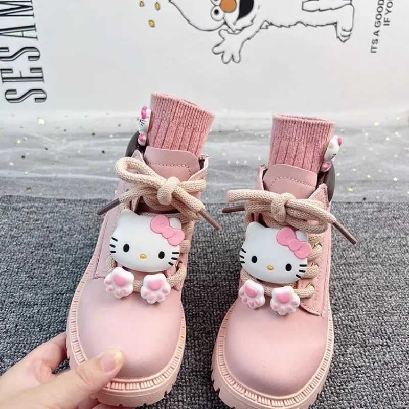 

Sweet Kawaii Sanrio Ins Hello Kitty Pendant Board Boots Spring Autumn Cute Cartoon Casual Shoes Lovely Gifts for Girls