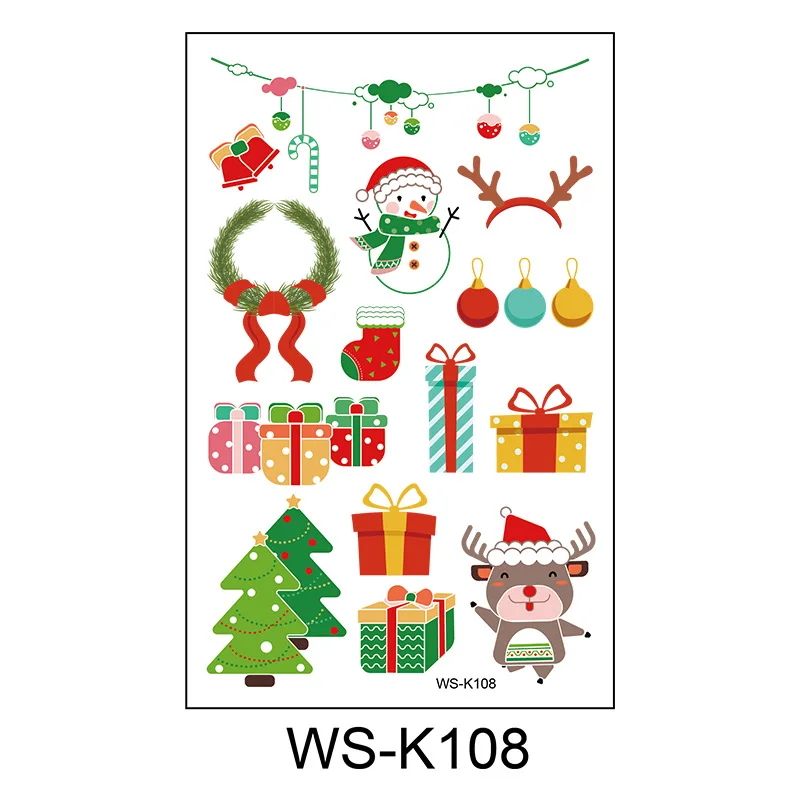 Children Christmas Temporary Tattoo Stickers Santa Claus Snowman Cartoon Animal Tattoo Transfer Paper Kids Cute Body Decoration