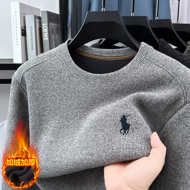 

2026 One-piece Velvet and Thickened Men's Sweater Winter New Warm Base Round Neck Knitted Sweater Top for Men