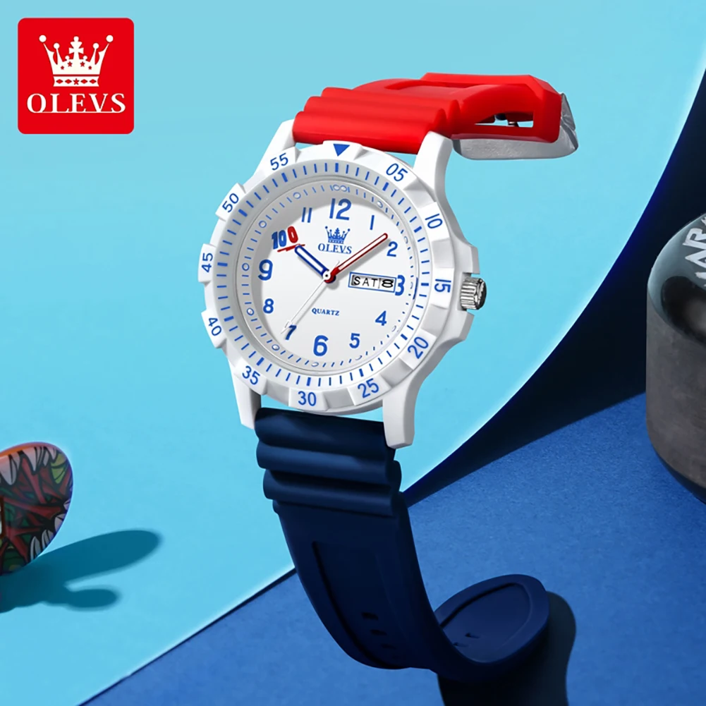 OLEVS New Silicone Strap Quartz Men's Watches Original Brand Fashion Casual Date Week Luminous Waterproof Students Watches 2705
