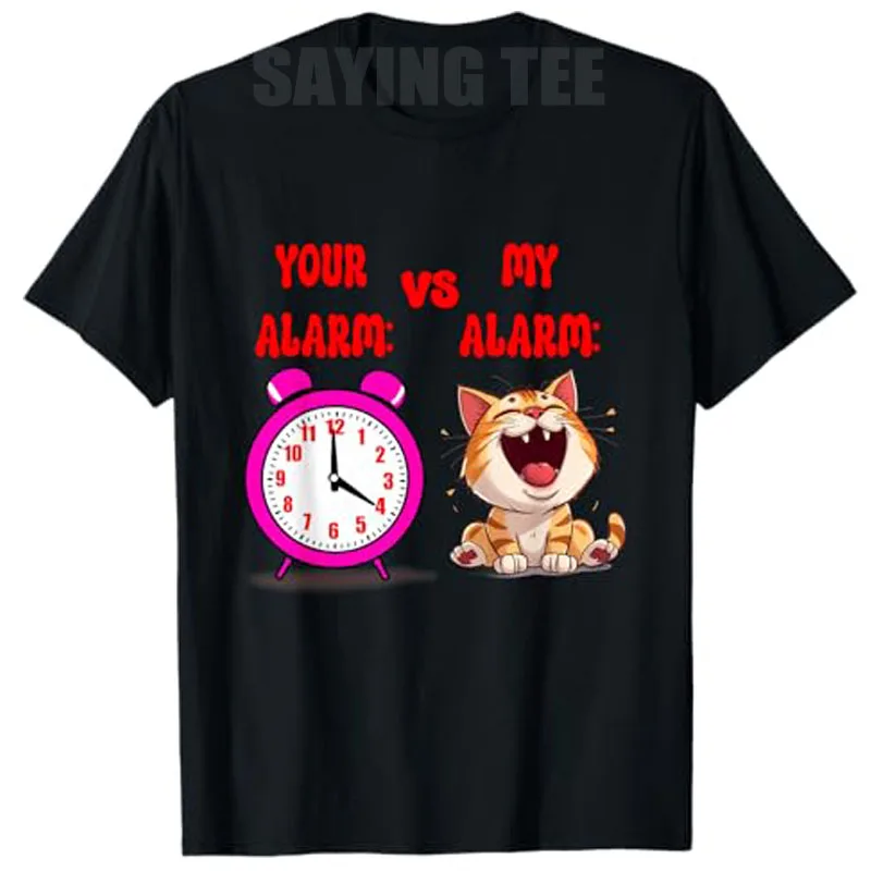 

Crazy Kitten Cat Mom Cute Kitty Lover House Cat-Ball of Fur T-Shirt Life Style Feline Alarm Clock Y2k Design Graphic Saying Tee