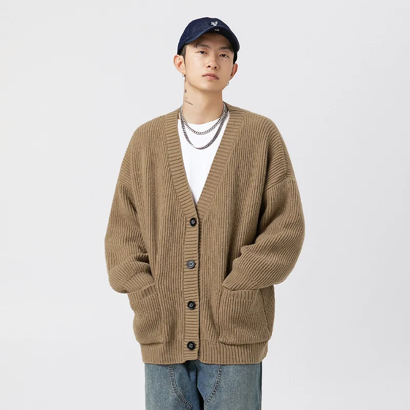 Coarse-Needle-Heavyweight-Cardigan-Sweater-Autumn-Winter-New-Japanese-Couple-Versatile-Simple-Solid-Color-Jacket-Men's-sweater