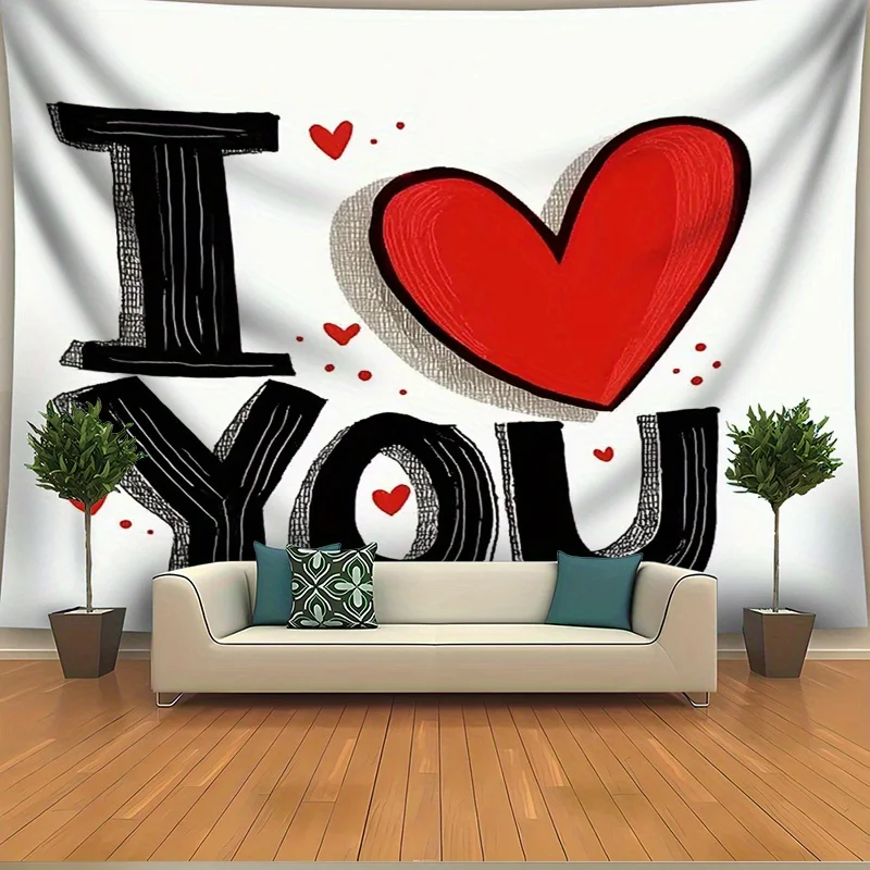 خطة ثنائية الأبعاد، لافتة خلفية جدارية مكونة من قطعة واحدة لعيد الحب - تصميم قلب أحمر "I Love You".