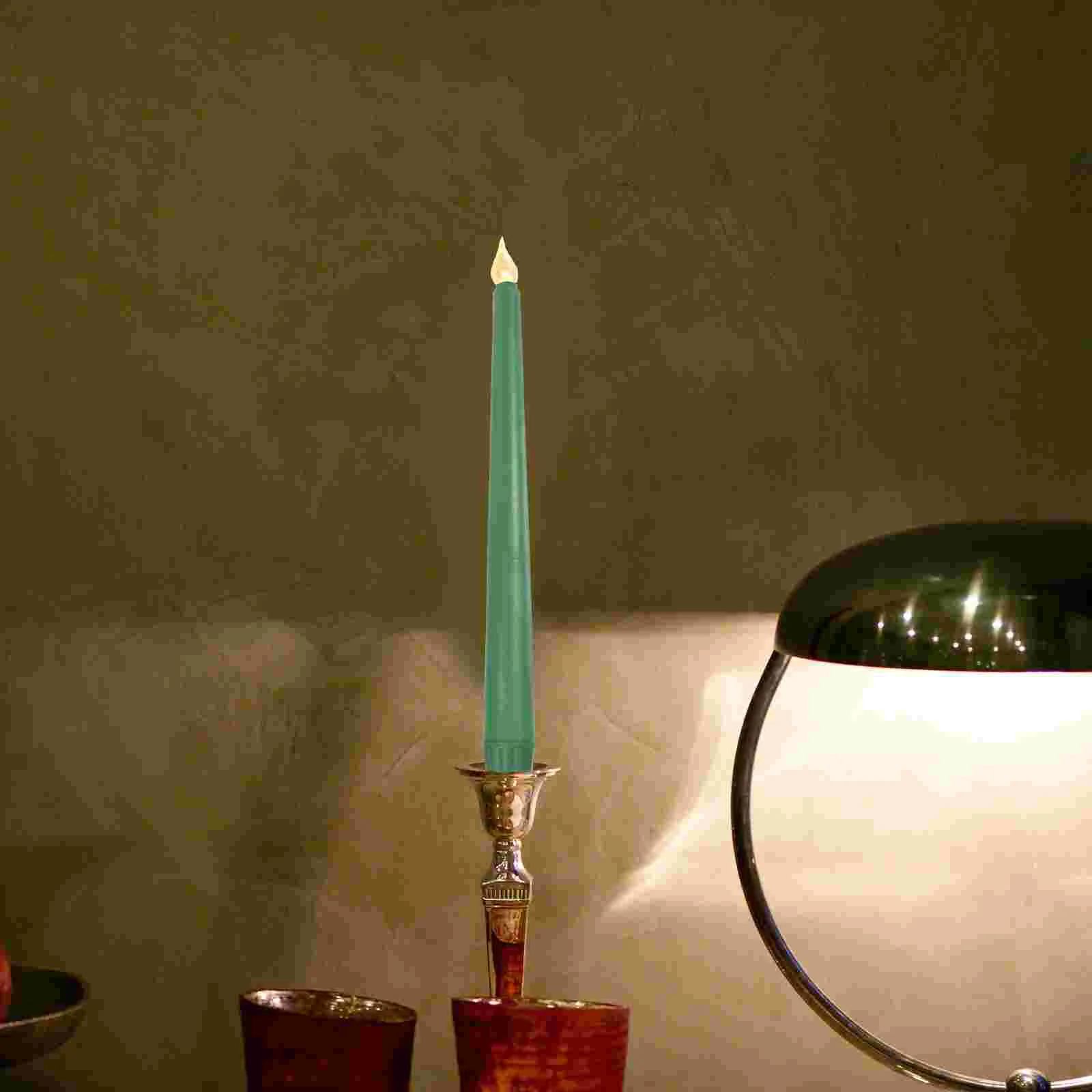 

6 Pcs Tealight Candles Colored Lights Operated LED Flameless Candlesticks Christmas Decor Taper Green