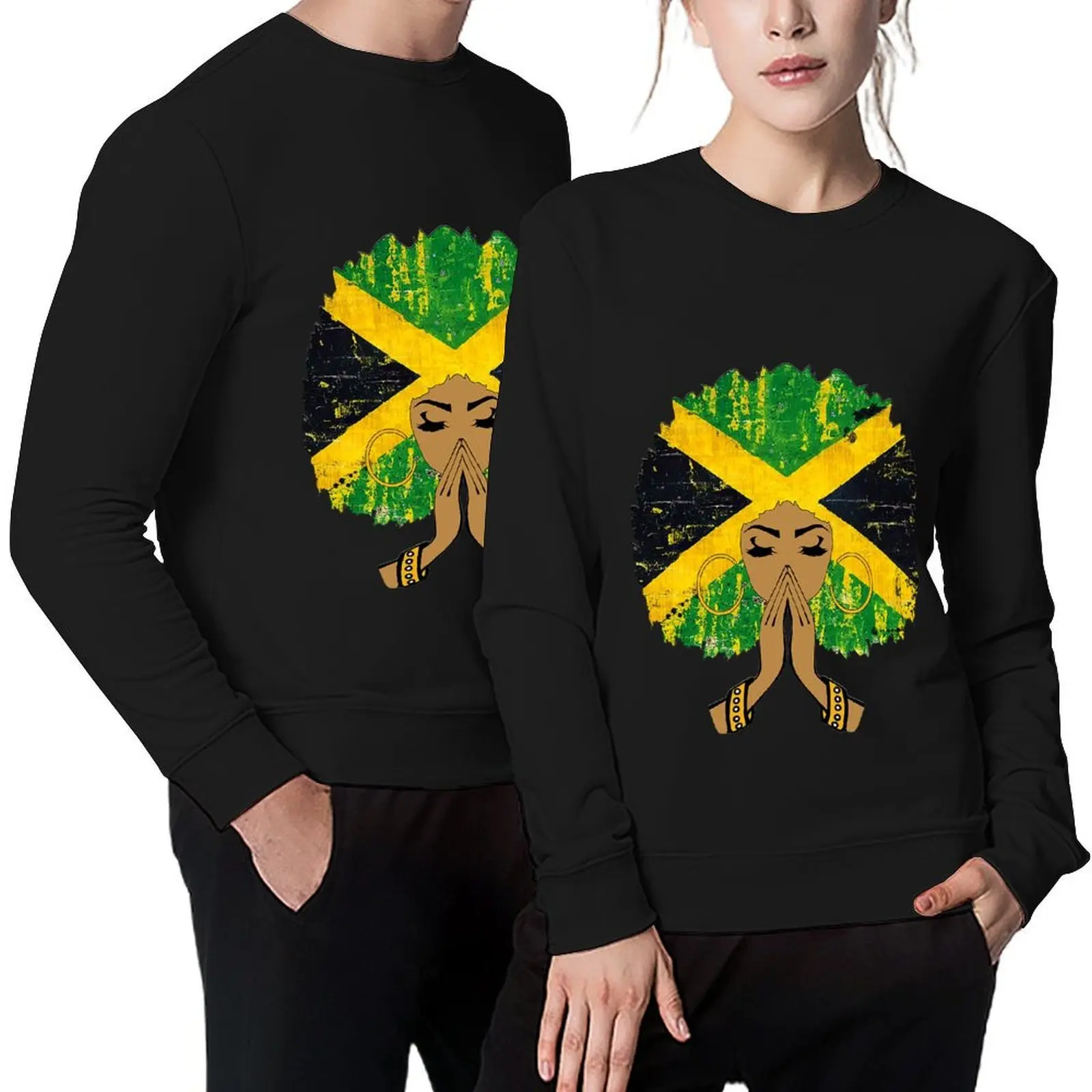 

Jamaican Flag Black Woman Melanin Queen Afro Pullover japanese style clothes for men graphic t shirts men oversize sweatshirt