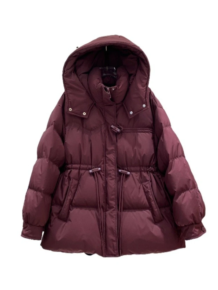 Veste en duvet de canard blanc pour femme, Parka mi-longue épaisse à capuche, couleur unie, manteau chaud surdimensionné, vêtements d'extérieur, nouvelle collection hiver 2025
