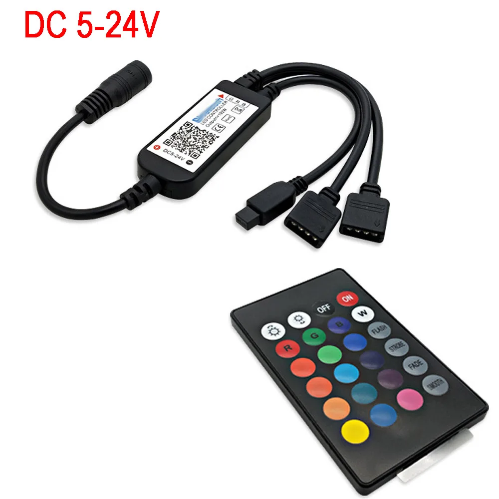 24key Led Infrarood Bluetooth Rgb Controler 1 Naar 2 Controller Ir Remote Dimmer Dc 5-24V Voor Smartphone app Dimmen Lamp