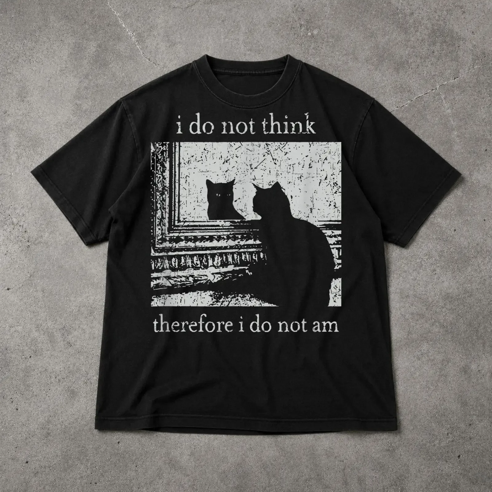 T-shirt décontracté « Je ne pense pas donc que… » pour penseurs uniques, style vintage délavé, légèrement vieilli, idéal pour le quotidien