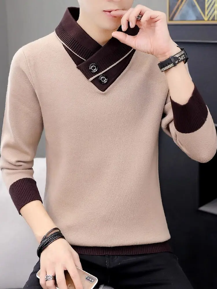 

Men's Long Sve Knitted Sweater V-Ne Fce Lined Thiened Autumn Winter Faionable Top Casual Youth Active Sle Knitwear